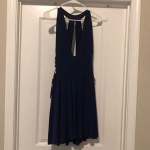 Navy Skater Dress with Plunge Neckline w Cutouts